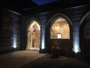 Jesmond URC night external three lights